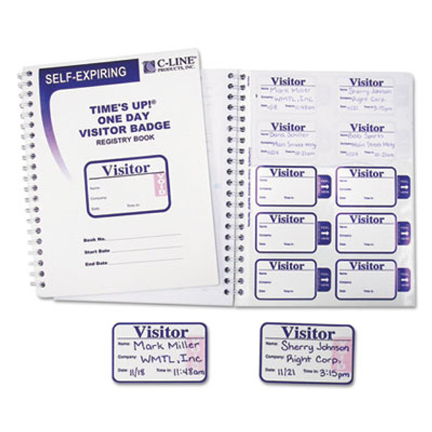 Time'S Up Self-Expiring Visitor Badges With Registry Log, 3 X 2, White, 150 Badges/Box