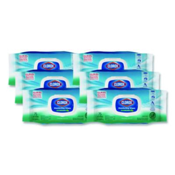 Disinfecting Cleaning Wipes, Flex Pack, 1-Ply, 8 x 7, Fresh Scent, White, 75 Towels/Box, 6 Boxes/Carton