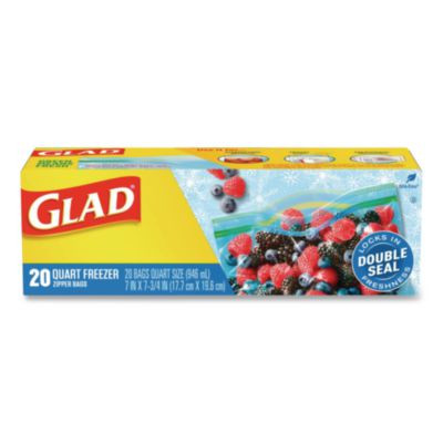 Zipper Food Storage Plastic Bags, Freezer Bags, Quart Size, 7.75 x 8.44, Clear, 20 Bags/Box, 12 Boxes/Carton