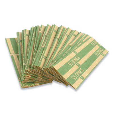 Flat Tubular Coin Wrap, Dimes, Green/White, 1,000/Box