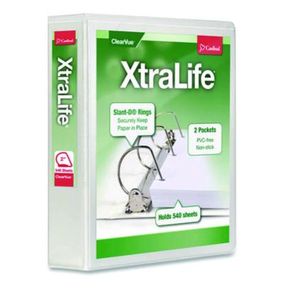 Xtralife Clearvue Non-Stick Slant-D Ring Binder, 3 Rings, 2" Capacity, 11 x 8.5, White