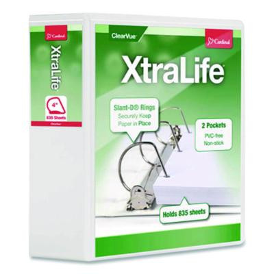 Xtralife Clearvue Non-Stick Slant-D Ring Binder, 3 Rings, 4" Capacity, 11 x 8.5, White