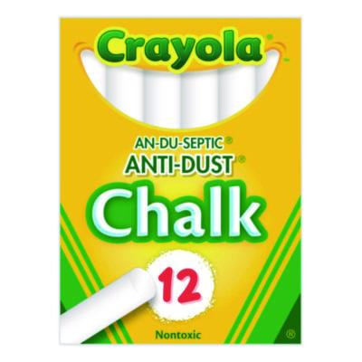 Nontoxic Anti-Dust Chalk, 3" x 0.31" Diameter, White, 12 Sticks/Box