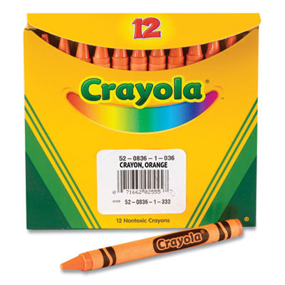 Bulk Crayons, Regular Size, 0.31" x 3.63", Orange, 12/Box