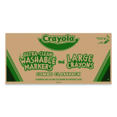 Crayon And Ultra-Clean Washable Marker Classpack, Large Size, 0.44" x 4", 8 Assorted Colors, 128 Crayons, 128 Markers