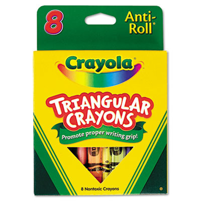 Triangular Crayons, Regular Size, 0.5" x 4", 8 Assorted Colors, 8/Pack