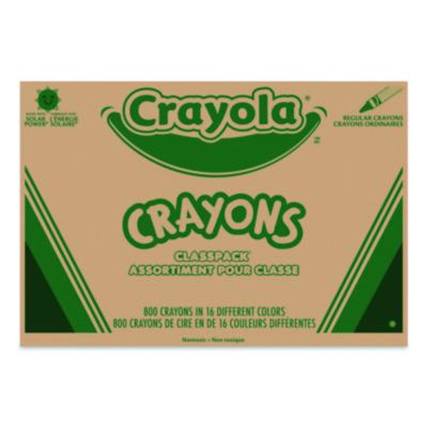 Classpack Crayons, Regular Size, 0.31" x 3.63", 16 Assorted Colors, 800/Box