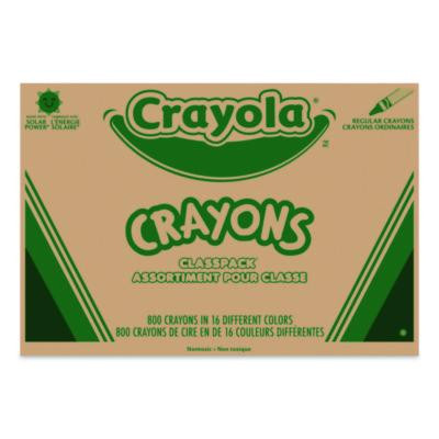 Classpack Crayons, Regular Size, 0.31" x 3.63", 16 Assorted Colors, 800/Box