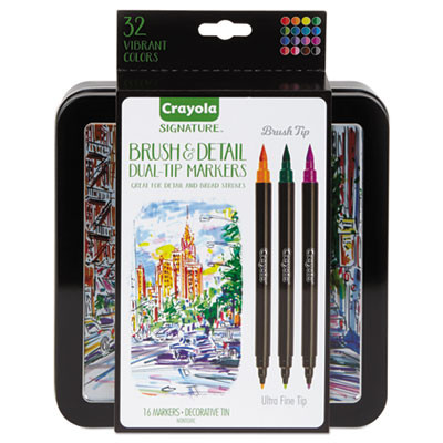 Brush And Detail Dual Ended Markers, Extra-Fine Brush/Bullet Tips, Assorted Colors, 16/Set