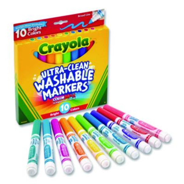 Ultra-Clean Washable Markers, Broad Bullet Tip, Assorted Bright Colors, 10/Pack