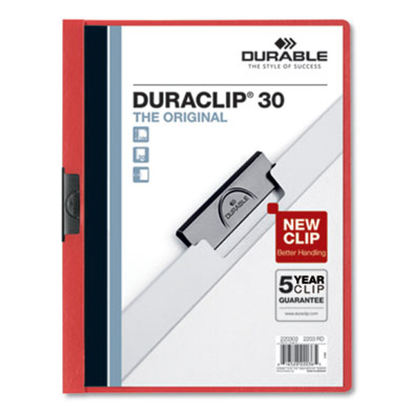 Duraclip Report Cover, Clip Fastener, 8.5 X 11 , Clear/Red, 25/Box