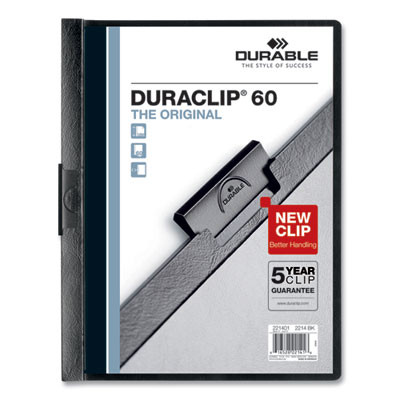 Duraclip Report Cover, Clip Fastener, 8.5 x 11, Holds 60 Sheets, Clear/Black, 25/Box