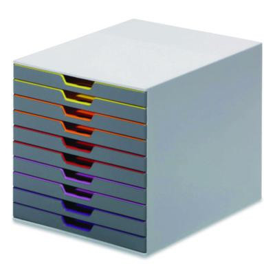 Varicolor Stackable Plastic Drawer Box, 10 Drawers, Letter To Folio Size Files, 11" x 14" x 11.5", Gray
