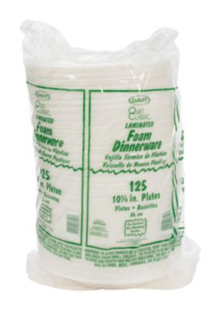 Quiet Classic Laminated Foam Dinnerware, Plate, 10" Dia, White, 500/Carton