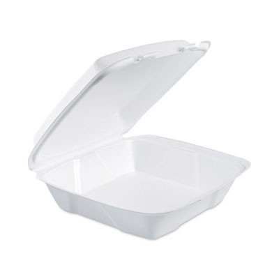 Insulated Foam Hinged Lid Containers, 9.01 x 9.4 x 3, White, 100/Pack, 2 Packs/Carton