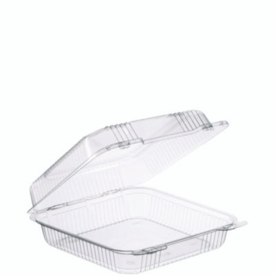Staylock Clear Hinged Lid Containers, 8.6 x 9 x 3, Clear, Plastic, 100/Pack, 2 Packs/Carton