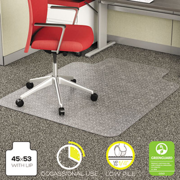 Economat Occasional Use Chair Mat For Low Pile Carpet, 45 X 53, Wide Lipped, Clear