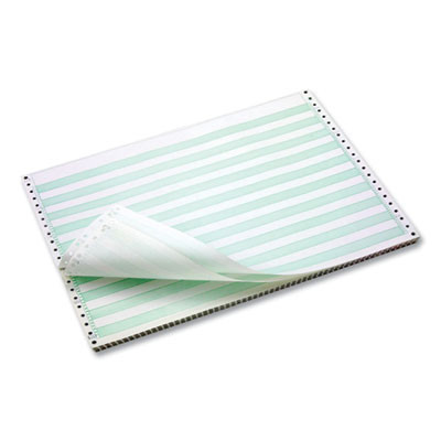 Continuous Feed Computer Paper, 1-Part, 18 Lb Bond Weight, 11 x 14.88, White/Green Bar, 3,000/Carton