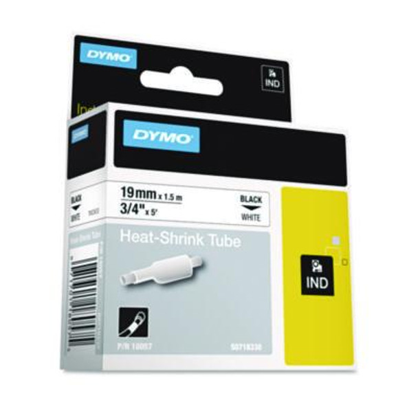 Rhino Heat Shrink Tubes Industrial Label Tape, 0.75" X 5 Ft, White/Black Print