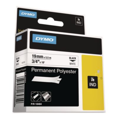Rhino Permanent Poly Industrial Label Tape, 0.75" X 18 Ft, White/Black Print