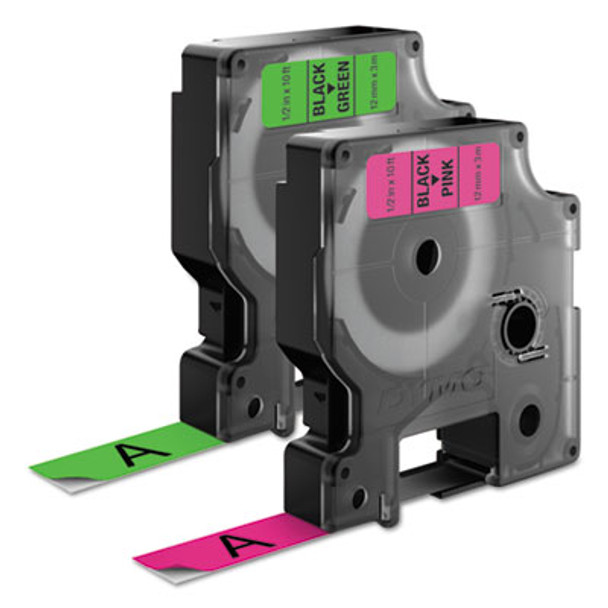 D1 High-Performance Polyester Perm Label Tape, 0.5" X 10 Ft, Black On Neon, 2/Pack