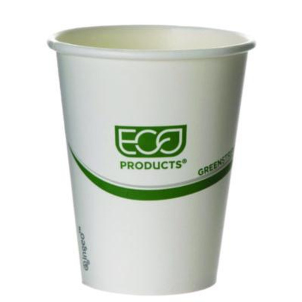 Greenstripe Renewable And Compostable Hot Cups, 8 Oz, Paper, White/Green, 50/Pack, 20 Packs/Carton