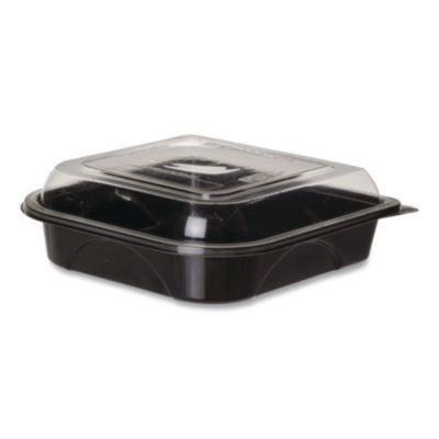Bluestripe Premium Take-Out Containers, 6.77 x 6.6 x 2.31, Black/Clear, Base/Lid Combo, Plastic, 150/Carton