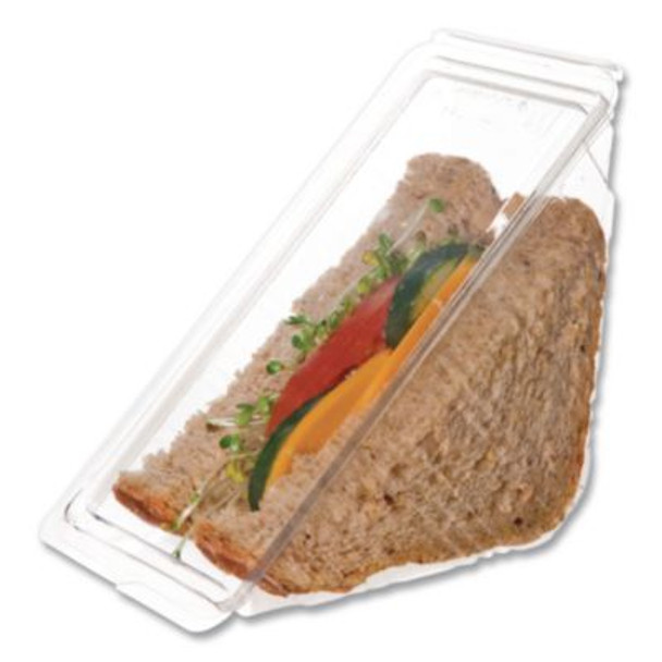 Compostable Takeout Wedge Sandwich Containers, 4.25 x 4.25 x 6.5 x 3, Clear, Plastic, 500/Carton