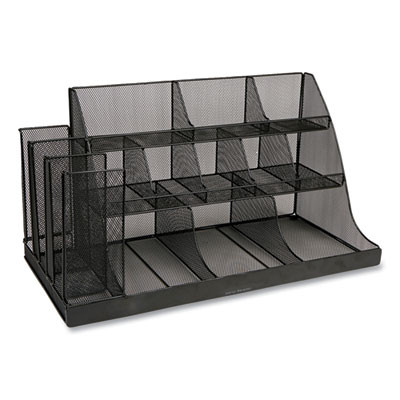 Network Collection 14-Compartment Coffee Cup And Condiment Countertop Organizer, 11.61 x 23.9 x 12.76, Black