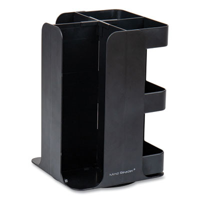 Anchor Collection 8-Compartment Coffee Cup, Lid, And Condiment Carousel Countertop Organizer, 8 x 8 x 12, Black