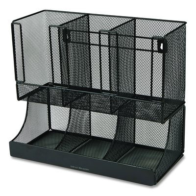 Network Collection 2-Tier 6-Compartment Coffee Cup And Condiment Countertop Organizer, 5 x 13 x 11.5, Black