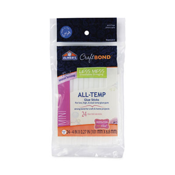 Craftbond Less Mess All-Temp Glue Sticks, 0.27" x 4", Dries Clear, 24/Pack