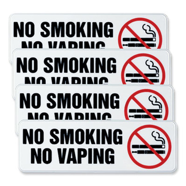 No Smoking No Vaping Indoor/Outdoor Wall Sign, 9" x 3", Black Face, Black/Red Graphics, 4/Pack