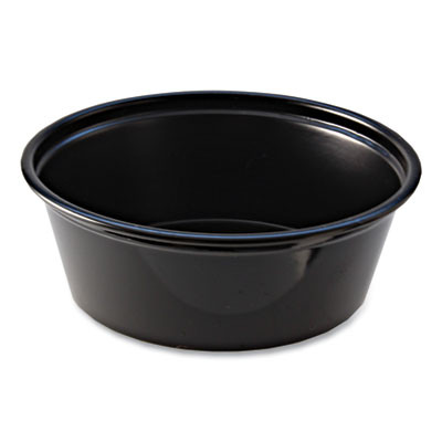 Portion Cups, 1.5 Oz, Squat, Plastic, Black, 250/Sleeve, 10 Sleeves/Carton