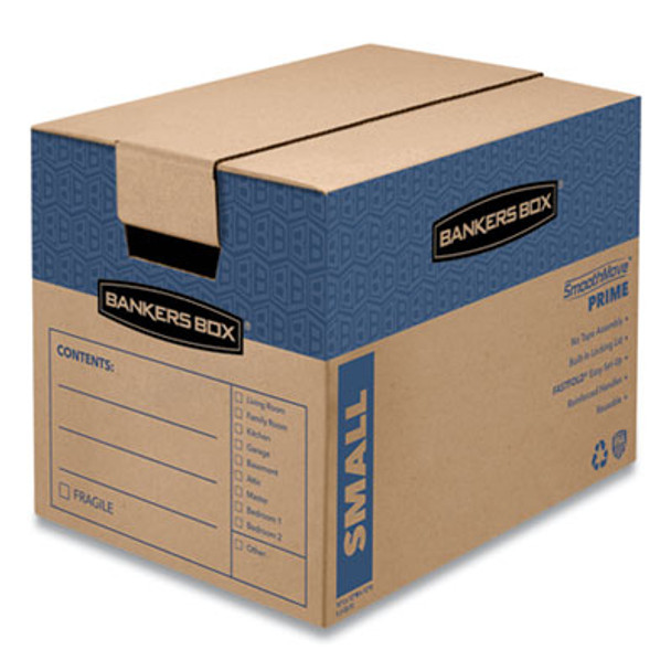 Smoothmove Prime Moving/Storage Boxes, Hinged Lid, Regular Slotted Container, Small, 12" x 16" x 12", Brown/Blue, 10/Carton