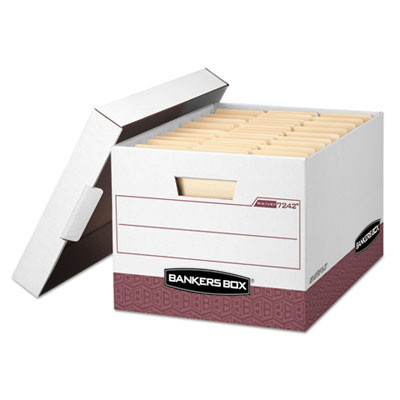 R-Kive Heavy-Duty Storage Boxes, Letter/Legal Files, 12.75" X 16.5" X 10.38", White/Red, 12/Carton