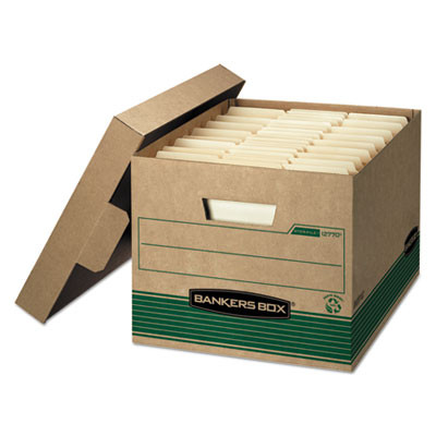 Stor/File Medium-Duty 100% Recycled Storage Boxes, Letter/Legal Files, 12.5" X 16.25" X 10.25", Kraft/Green, 12/Carton
