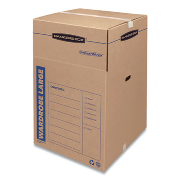 Smoothmove Wardrobe Box, Regular Slotted Container (Rsc), 24" x 24" x 40", Brown/Blue, 3/Carton