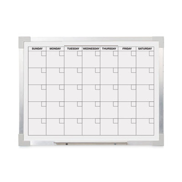 Framed Calendar Dry Erase Board, Monthly Planning/Scheduling, 24" x 18", White Surface, Satin Aluminum Frame