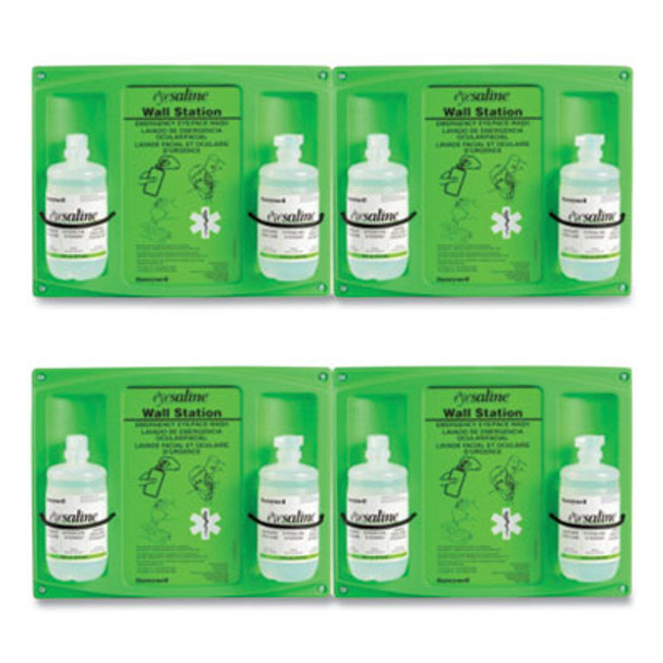 Double Bottle Sterile Saline Eye Wash Wall Station, 16 Oz Bottles, 2 Bottles/Station, 4 Stations/Carton