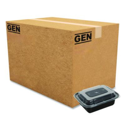 Microwavable Food Container With Lid, Rectangular, 12 Oz, 5.78 x 4.52 x 2.24, Black/Clear, Plastic, 150/Carton