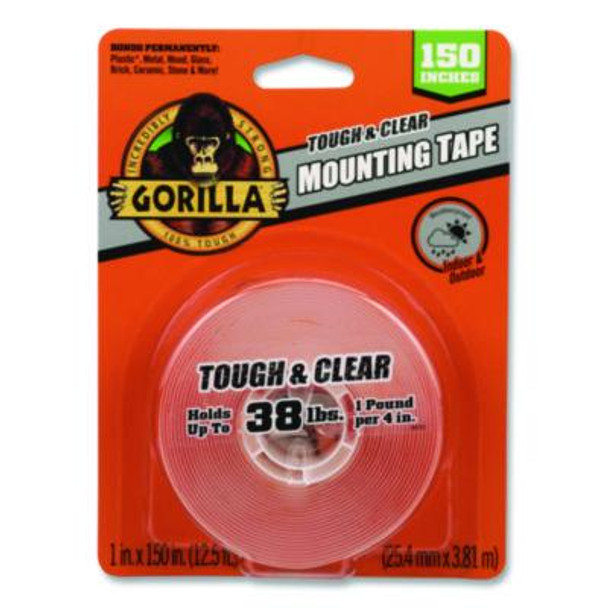 Tough And Clear Double-Sided Mounting Tape, Permanent, Holds Up To 0.25 Lb Per Inch, 1" x 12.5 Ft, Clear