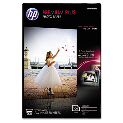 Premium Plus Photo Paper, 11.5 Mil, 4 X 6, Glossy White, 100/Pack