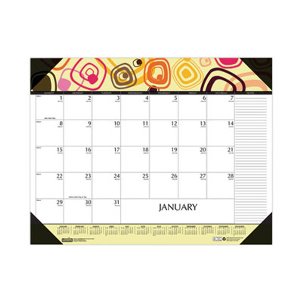 Recycled Desk Pad Calendar, Geometric Artwork, 22 x 17, White Sheets, Black Binding/Corners,12-Month (Jan To Dec): 2026