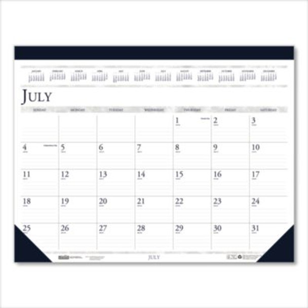 Recycled Academic Desk Pad Calendar, 18.5 x 13, White/Blue Sheets, Blue Binding/Corners, 14-Month: July 2025 To Aug 2026