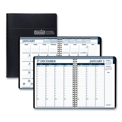Recycled Wirebound Weekly/Monthly Planner, 11 x 8.5, Black Cover, 12-Month (Jan To Dec): 2026