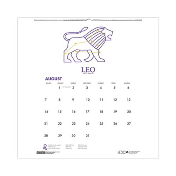 Recycled Academic Zodiac Wall Calendar, 11 x 14, Multicolor Sheets, 12-Month (Aug To July): 2025 To 2026