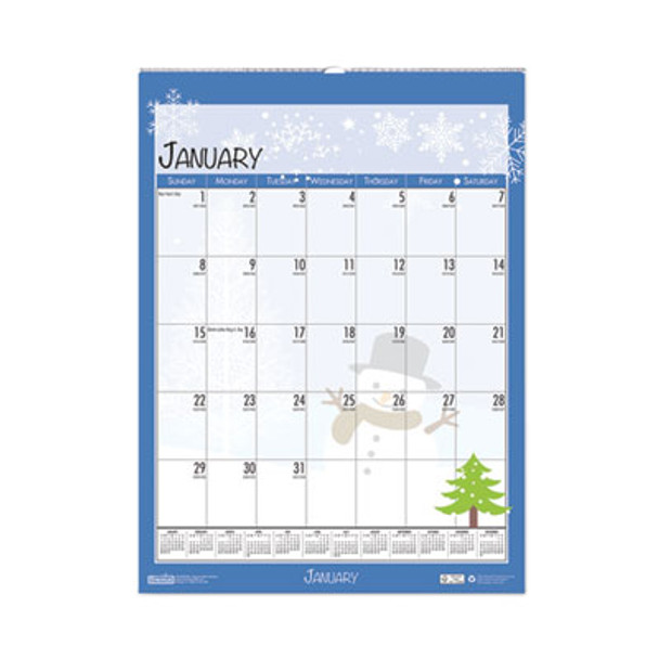 Recycled Seasonal Wall Calendar, Illustrated Seasons Artwork, 12 x 16.5, 12-Month (Jan To Dec): 2026