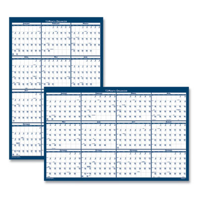 Recycled Poster Style Reversible/Erasable Yearly Wall Calendar, 24 x 37, White/Blue/Gray Sheets, 12-Month (Jan To Dec): 2026