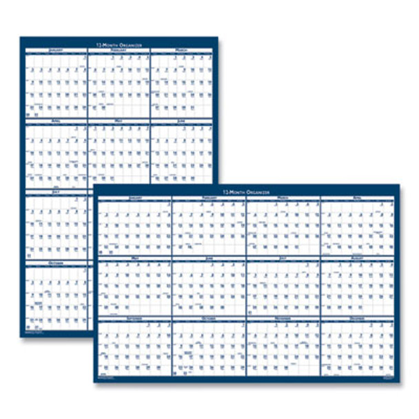 Recycled Poster Style Reversible/Erasable Yearly Wall Calendar, 66 x 33, White/Blue/Gray Sheets, 12-Month (Jan To Dec): 2026